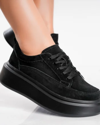 Pantofi dama casual Negri din Piele Naturala Intoarsa Toega