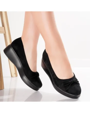 Pantofi Dama cu Platforma Negri din Piele Ecologica Intoarsa Jela