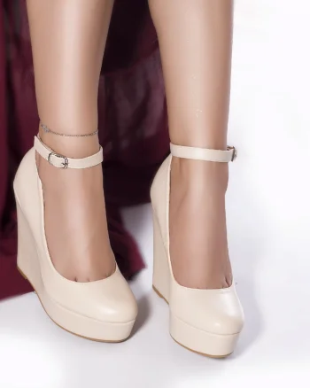 Pantofi cu platforma abena piele ecologica bej