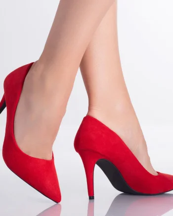 Pantofi dama cu toc Rosii din Piele Ecologica intoarsa Larina