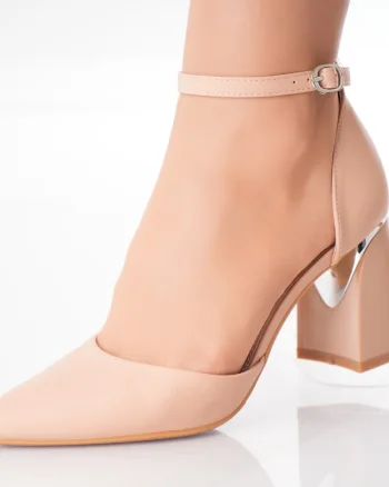 Pantofi dama cu toc Roz din Piele Ecologica Oriana