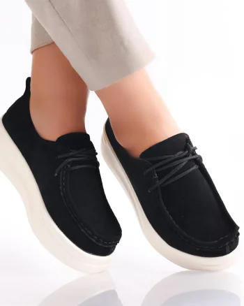 Pantofi dama casual Negri din Piele Naturala Intoarsa Derina