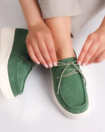 Pantofi dama casual Verzi din Piele Naturala Intoarsa Derina