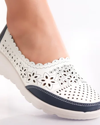 Pantofi dama Alb/Bleumarin din Piele Ecologica Desi