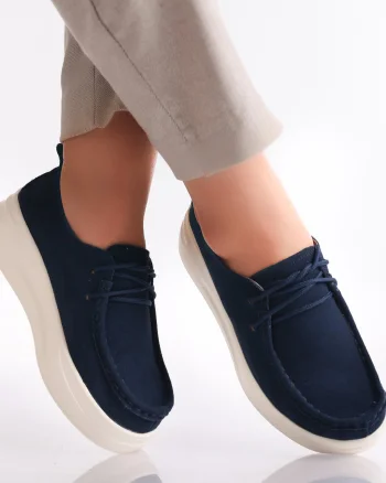 Pantofi dama casual Bleumarin din Piele Naturala Intoarsa Derina
