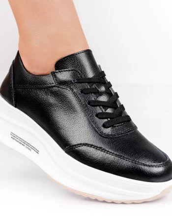 Pantofi dama Sport Negru/Albi Inchis din Piele Naturala Diana
