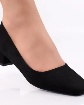 Pantofi dama cu toc Negri din Piele Ecologica Intoarsa Delmi
