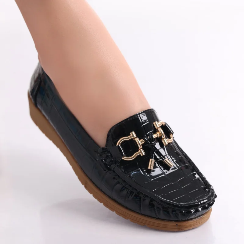 Pantofi dama casual Negri din Piele Ecologica Lacuita Carilla
