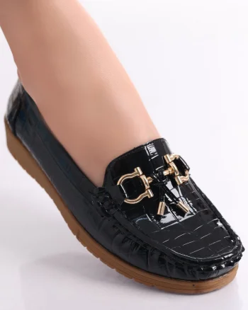 Pantofi dama casual Negri din Piele Ecologica Lacuita Carilla