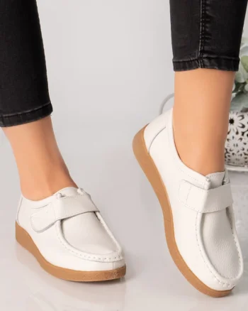 Pantofi dama casual albi piele naturala chloly