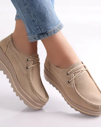 Pantofi dama cu platforma Bej din Piele Naturala Intoarsa Calvi