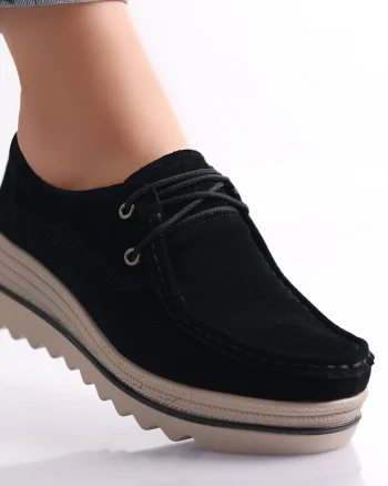 Pantofi dama cu platforma Negri din Piele Naturala Intoarsa Calvi