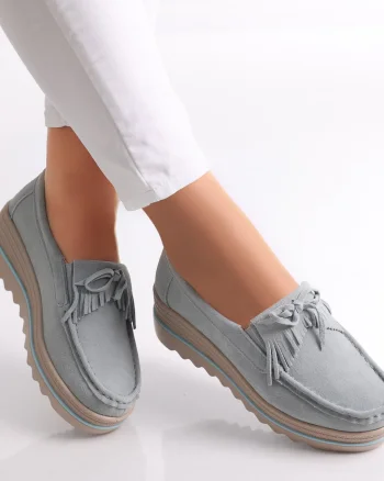 Pantofi dama cu platforma Albastri dischis din Piele Naturala Intoarsa Asion