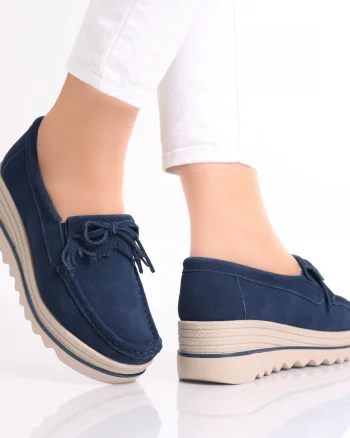 Pantofi dama cu platforma Bleumarin din Piele Naturala Intoarsa Asion
