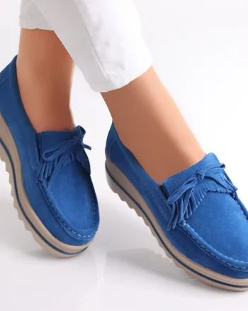 Pantofi dama cu platforma Albastri din Piele Naturala Intoarsa Asion
