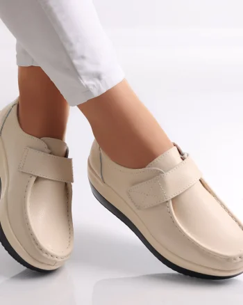 Pantofi dama cu Platforma Bej din Piele Naturala Riley