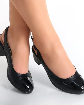 Pantofi dama cu toc Negri din Piele Ecologica Delmar