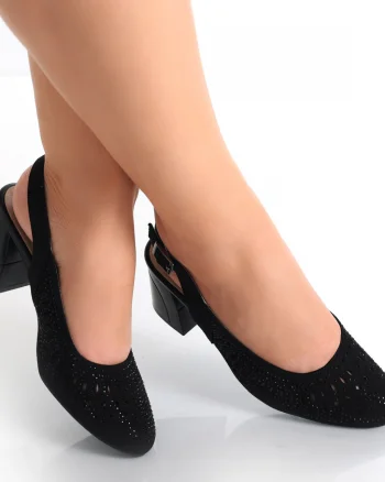 Pantofi dama cu toc Negri din Piele Ecologica Intoarsa Deni