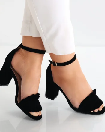 Sandale dama cu toc Negre din imitatie catifea Nusya