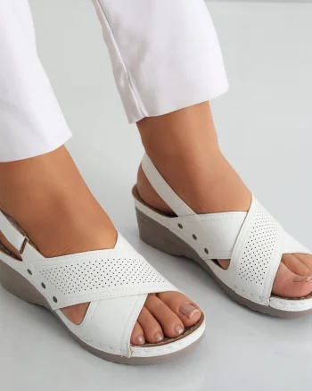 Sandale dama cu platforma Albe din Piele Ecologica Iopil