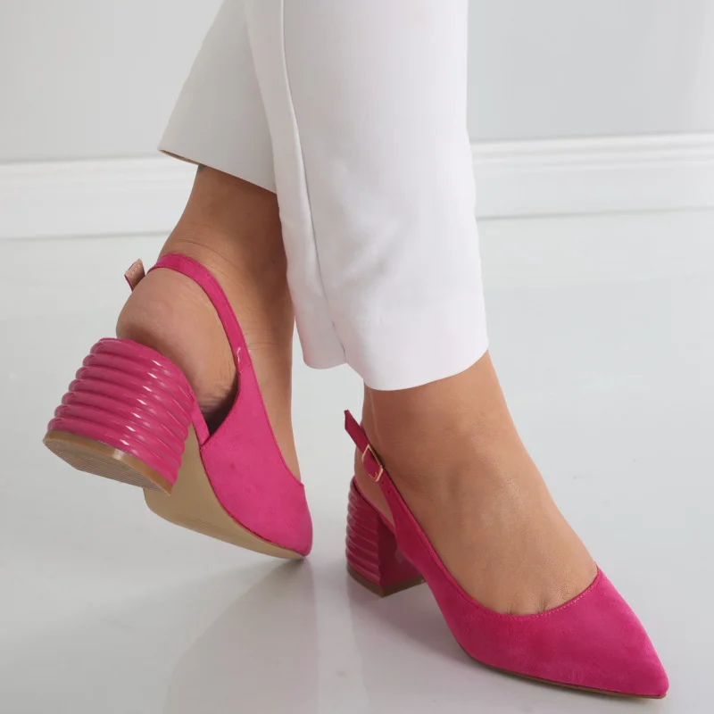 Pantofi dama cu toc Fucsia din Piele Ecologica Intoarsa Acalia