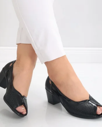 Pantofi dama cu toc Negri din Piele Ecologica Lerena