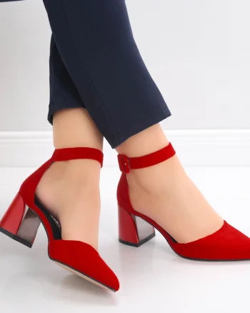 Pantofi dama cu toc Rosii din Piele Ecologica Intoarsa Ananda