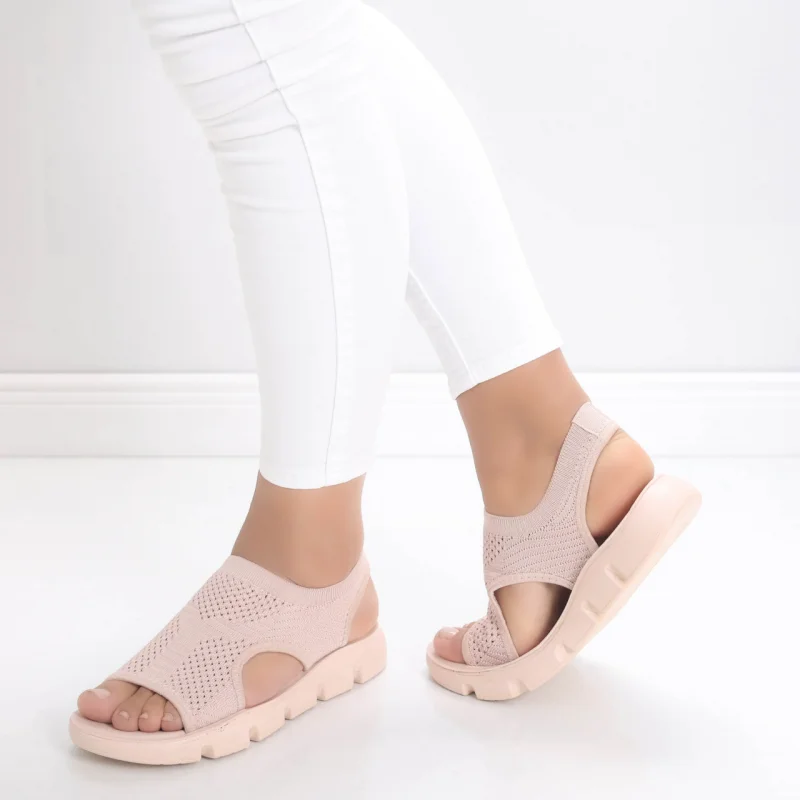 Sandale dama fara toc Roz din Textil Meneza