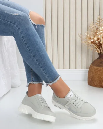 Pantofi dama casual Gri din Piele Naturala Mika