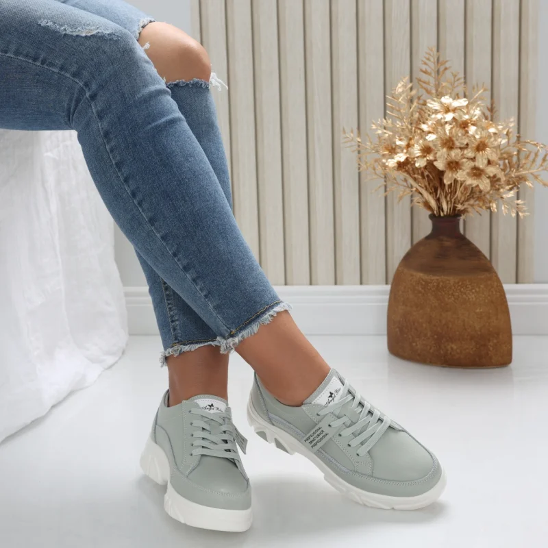 Pantofi dama casual Verde Menta din Piele Naturala Mika
