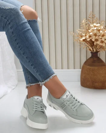 Pantofi dama casual Verde Menta din Piele Naturala Mika