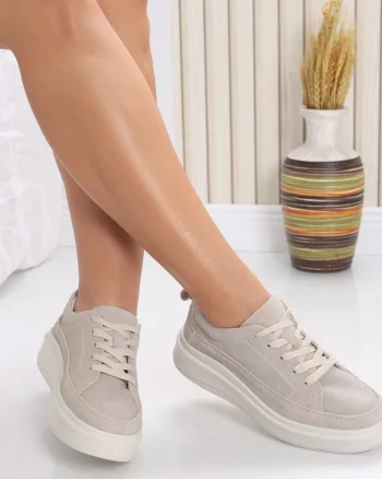 Pantofi dama casual Bej din Piele Naturala Intoarsa Ana