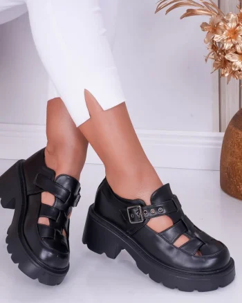 Pantofi dama casual Negri din Piele Ecologica Pepa