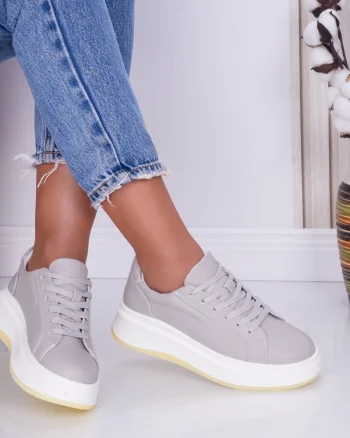 Pantofi dama casual Gri din Piele Naturala Ema
