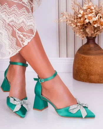 Pantofi dama cu toc Verzi din Satin Enzo