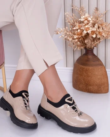 Pantofi dama casual Nude din Piele Ecologica Lacuita Malik