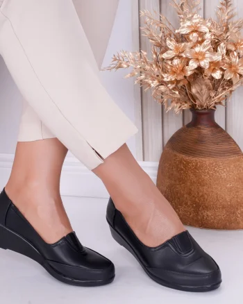 Pantofi dama cu platforma Negri din Piele Ecologica Anely