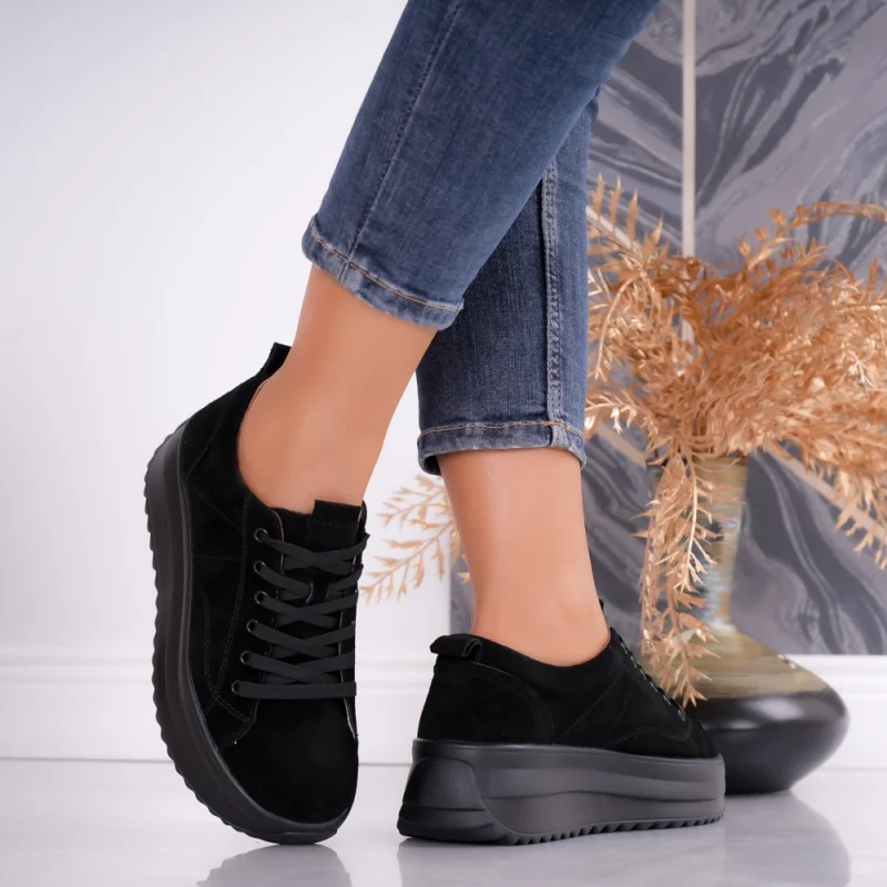 Pantofi dama casual Negri din Piele Naturala intoarsa Shula