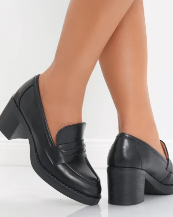 Pantofi dama cu toc Negri din Piele Ecologica Fora