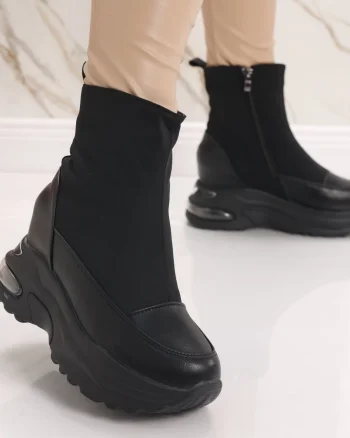 Sneakers dama Imblaniti cu Platforma Negri din Piele Eco Efera