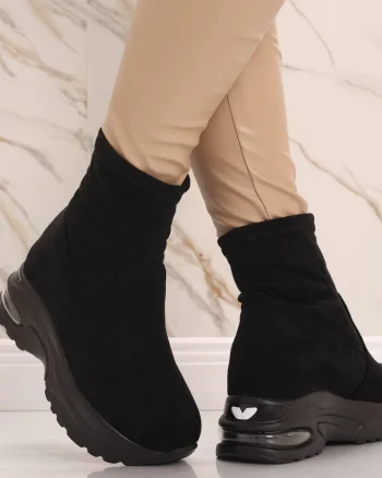 Sneakers dama Imblaniti cu Platforma Negri din Piele Eco Intoarsa Andrina