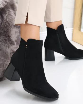 Botine Dama Imblanite Negre din Piele Ecologica Intoarsa Ailoca