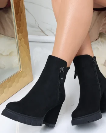 Botine Dama Imblanite Negre din Piele Ecologica Intoarsa Belinda