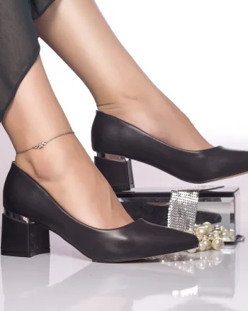 Pantofi dama cu toc Negri din Piele Ecologica Dafrina
