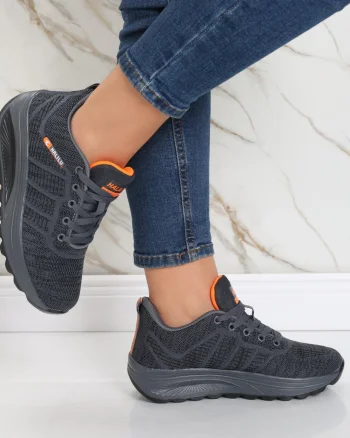 Pantofi dama sport gri inchis din textil Kiera