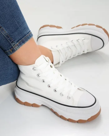 Sneakers dama albi din textil Faye