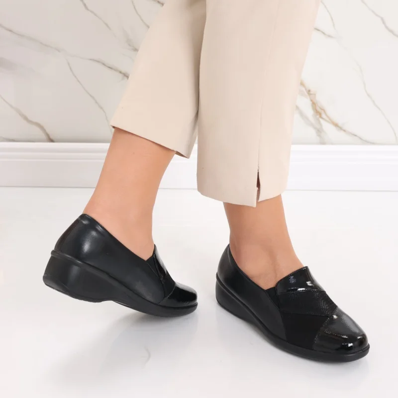Pantofi dama casual negri din piele ecologica Jess