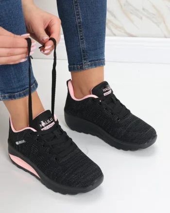Pantofi dama sport negri/roz din textil Kiera