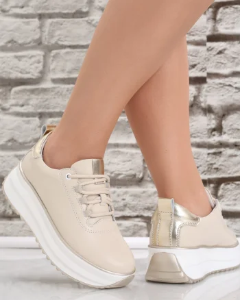 Pantofi dama casual Bej din Piele Naturala Namia