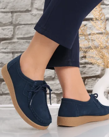 Pantofi dama casual Bleumarin din Piele Naturala Intoarsa Alenasa